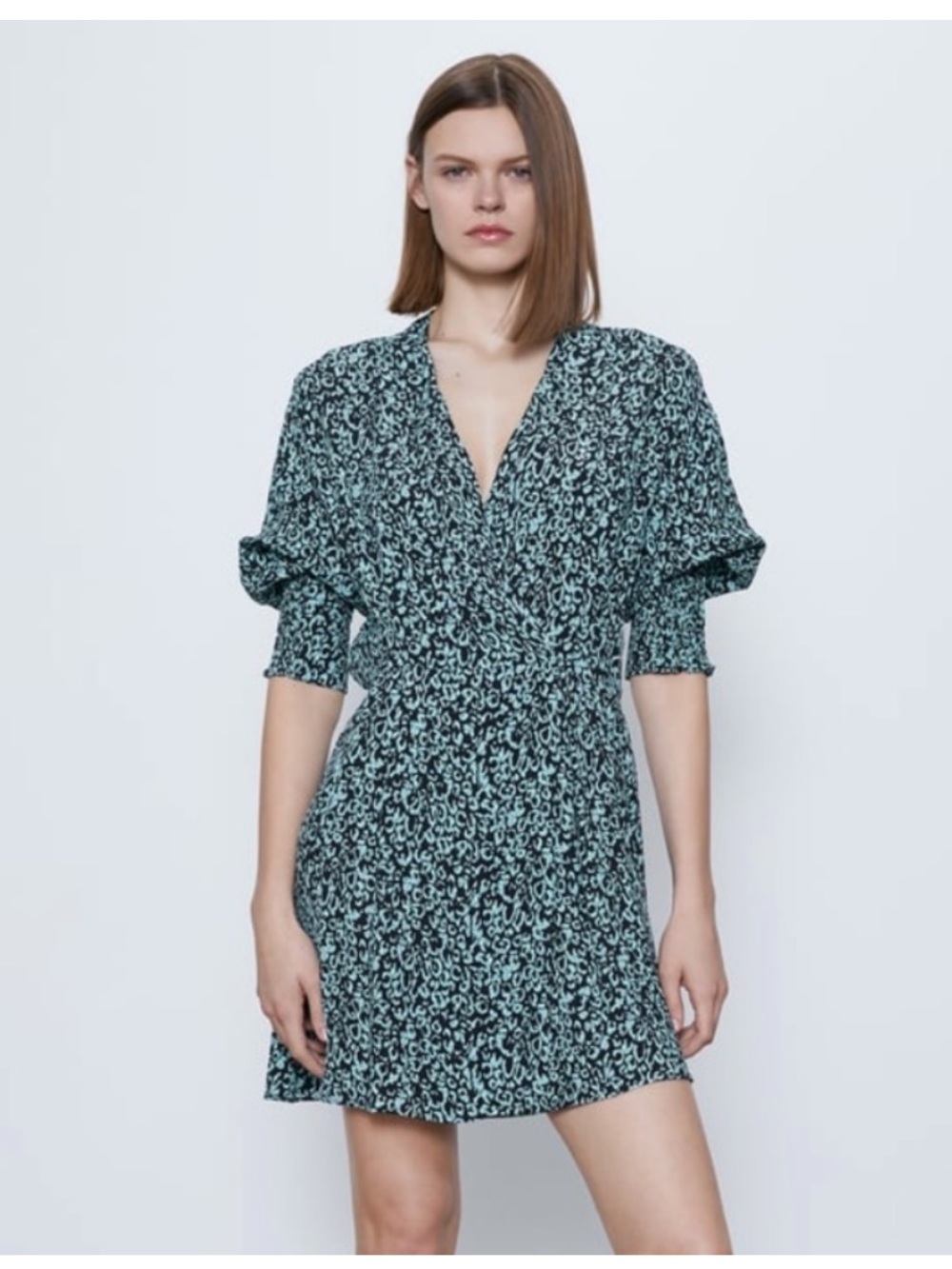 NWT Zara Animal Print Dress Blue Black Leopard Mini Dress